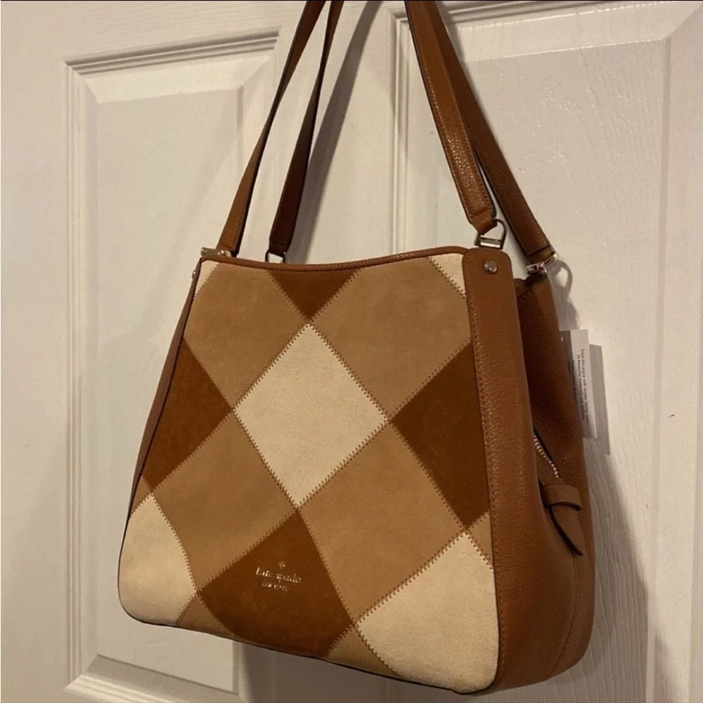 BNWT KATE SPADE Patchwork Suede Leila in Warm Ginger Tan Shoulder Bag